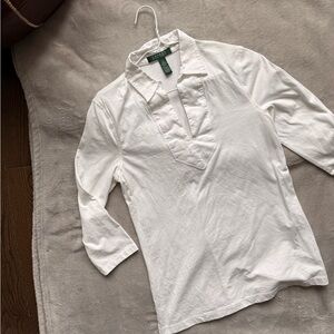 Ralph Lauren - White Cotton Split V-Neck Tunic Top - Size small